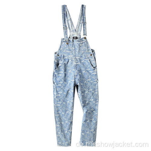 Unique Herren Cashew Flower Jeans Overalls Hosen